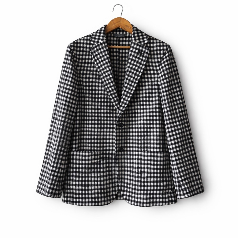 CIRCOLO 1901 Black White Check Blazer Italian Knit Jacket Gingham Stretch Tailor